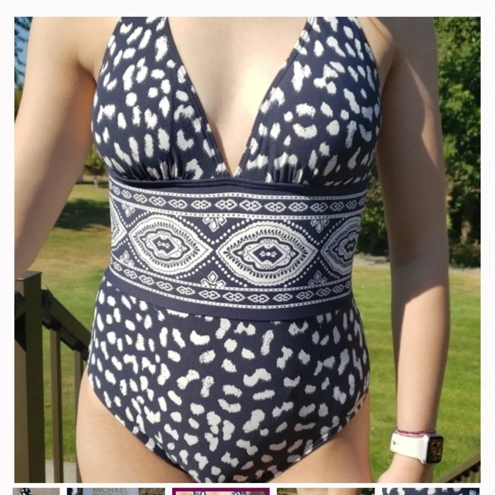 New! Michael Kors bandana pattern print halter one piece swimsuit 21838 - Picture 3 of 11